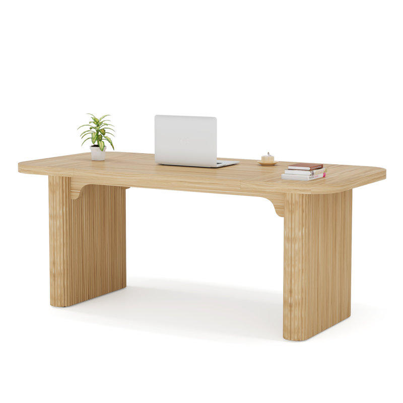 Girace 62.99'' W Modern Simple Executive Computer Desk with Engineered Wood Top and Legs, Oak