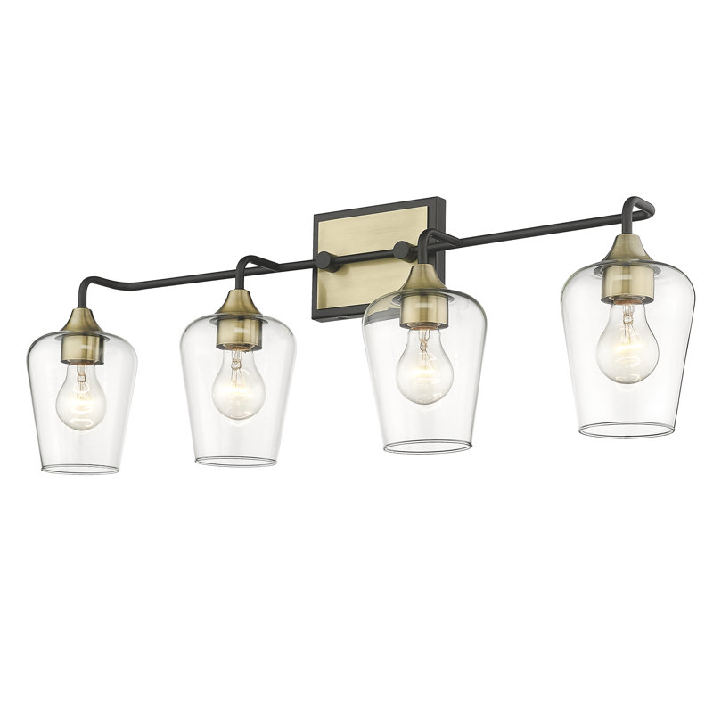 4 - Light Dimmable Vanity Light, Antique Brass/Black