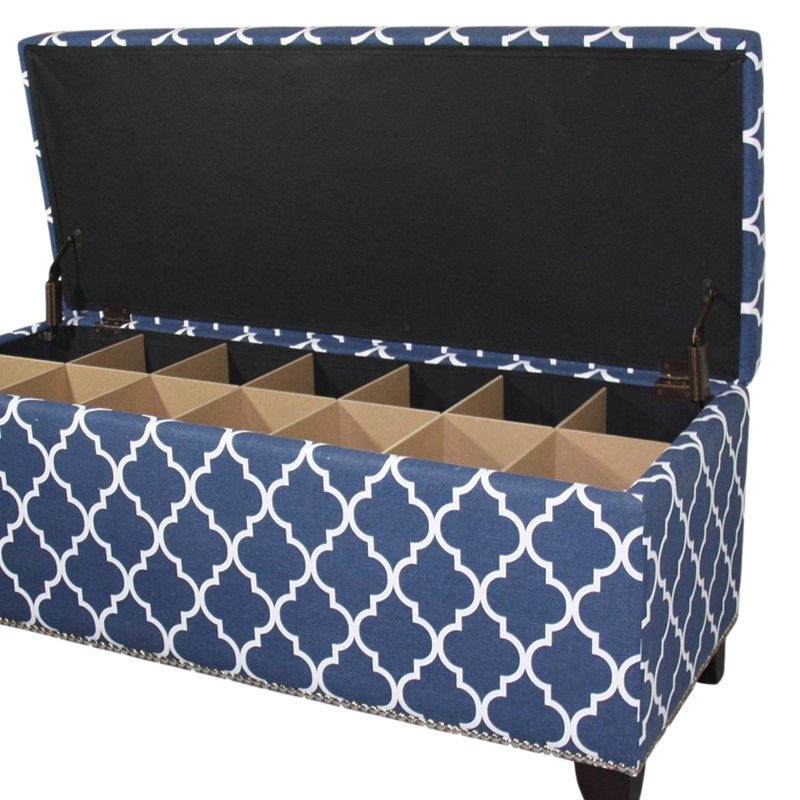 Grand banc de rangement 18 po avec rayures marocaines bleues