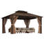 Pavillon de jardin rigide avec toit double en polycarbonate - Pavillon en métal robuste avec filet et rideaux, brun-135721588