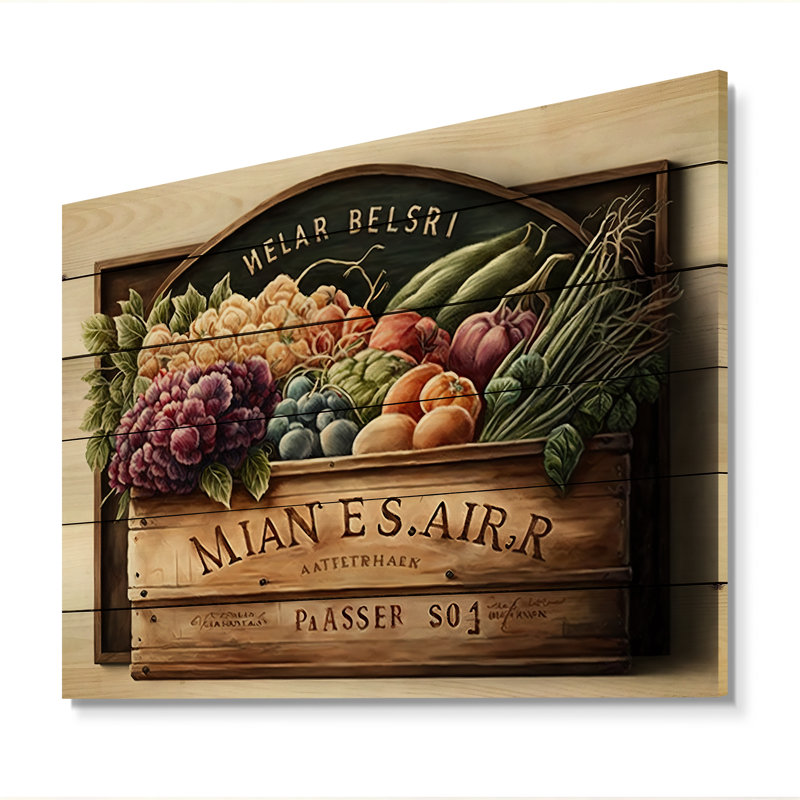 Fruit in basket IV - impression sur bois sans cadre, H 24 po x l 32 po x P 1 po