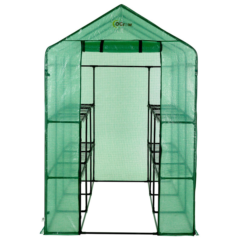 OGrow Extra Large Green Walk-In Greenhouse with 12 Shelves