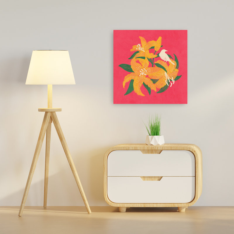 Art mural oiseau et lys, 24" H x 24" W