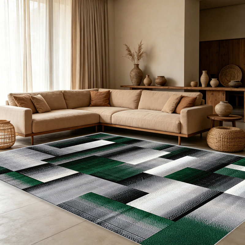 Green Geometric Abstract carpet-easy to clean, machine-washable, soft and comfortable; suitable for door mats, kitchens, living rooms, bedrooms, corridors, and laundry areas. Easy to clean, durable carpet for home decoration.