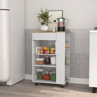 Kitchen Cart,  One Drawer, Two Open Shelves, Four Casters