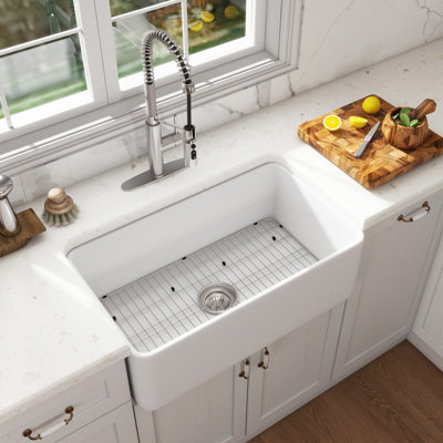 Évier de cuisine à simple cuve en argile réfractaire avec robinet inclus Casainc