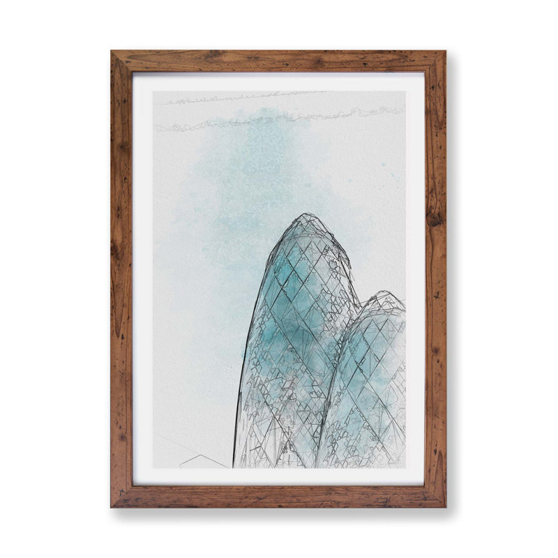 The Gherkin Building In London - Single Picture Frame Painting, Walnut, 33cm H x 45cm W x 2cm D