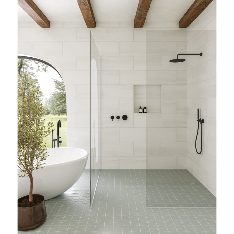 Marin Trapezoid Matte Porcelain Mosaic Tile, Pebble Gray