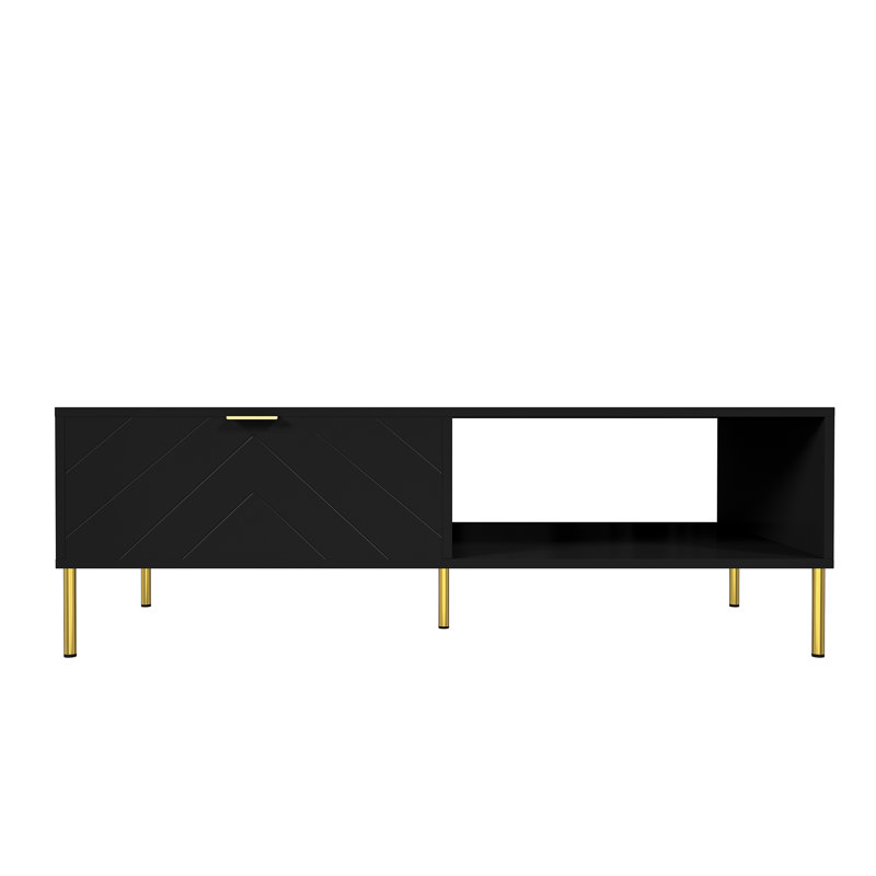 Table basse Mid-Century moderne avec tiroirs doubles, Noir, noir, noir, noir