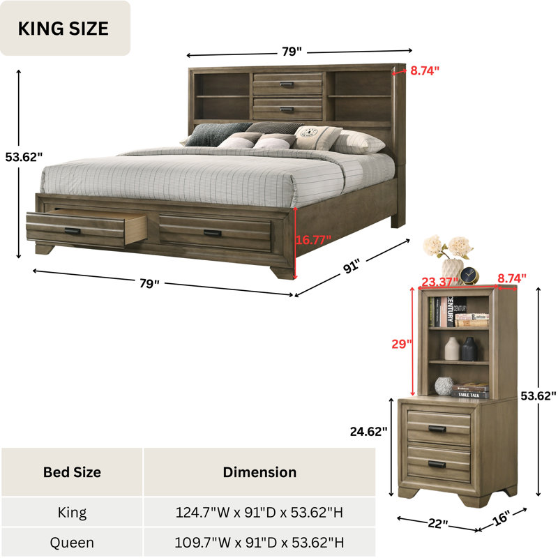 Shoreham Solid Wood Bookcase Bed, King