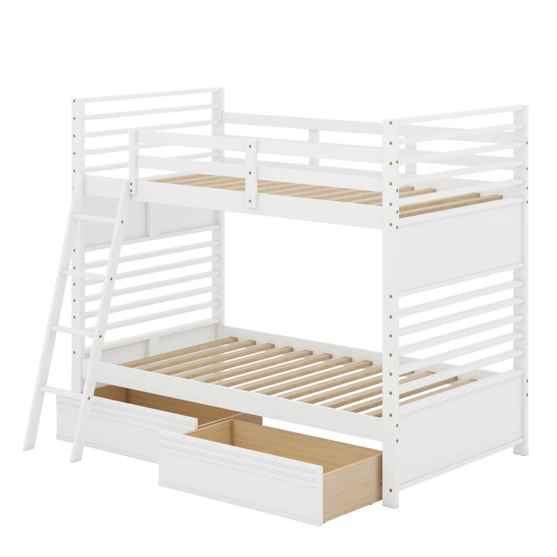 Wooden bunk bed with two drawers, Blanc, Simple sur simple