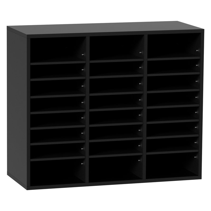 Boîte aux lettres de bureau 24 compartiments avec tablettes réglables, trieuse de documents en bois, Noir