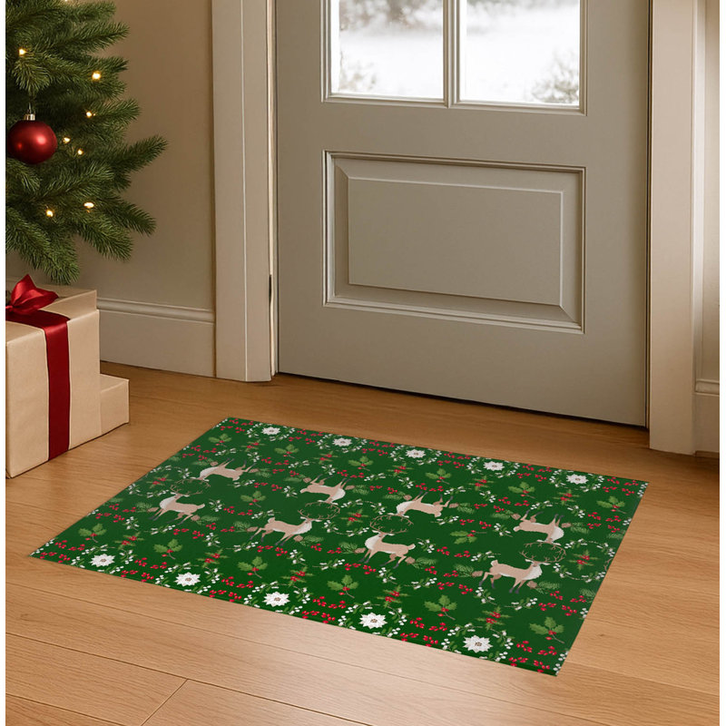 Botanical Deer Seasonal Indoor Doormat, 24" W x 36" L, Green