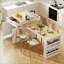 Îlot de cuisine avec table de salle à manger extensible - Panneau de fibres à densité moyenne blanc Farmhouse | Rangement, prises de courant