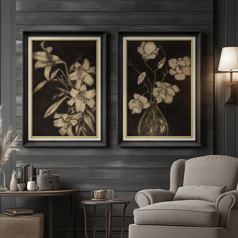 Ensemble de 2 œuvres d'art encadrées de qualité supérieure sur toile de qualité supérieure avec cadre de 26 po x 36 po, Noir