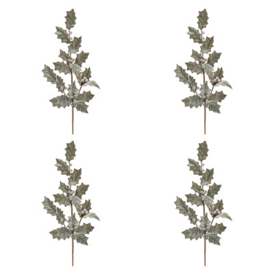 Glittered Holly Leaf Spray (Set of 4)