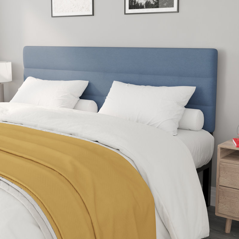 Channel Stitched Upholstered Headboard, Adjustable Height from 44.5" to 57.25", Blue, King
