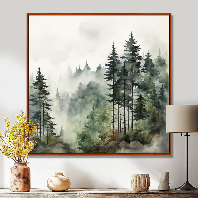 «Forest Pine Tree Misty Morning I», reproduction d'art sur toile, forêt pin, H 24 po x l 24 po, Brun