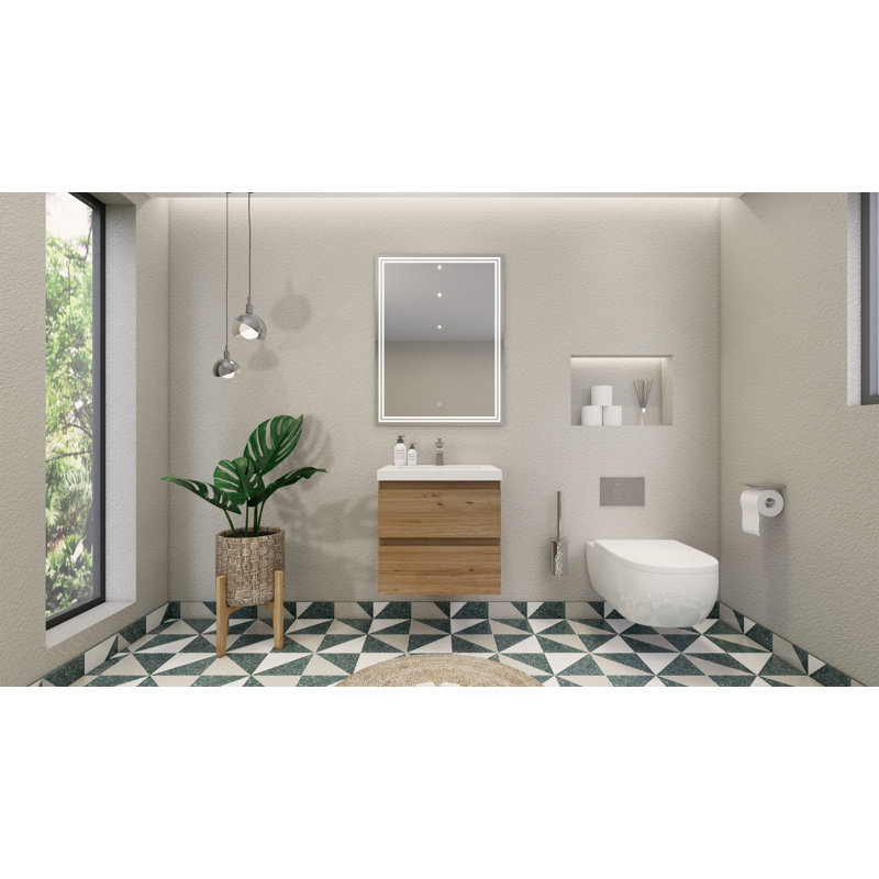 Aylanna Single Bathroom Vanity with Acrylic Top, Natural Oak