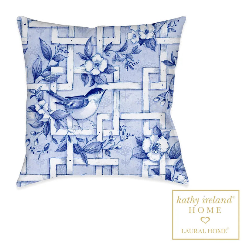 Coussin décoratif oiseau et treillis