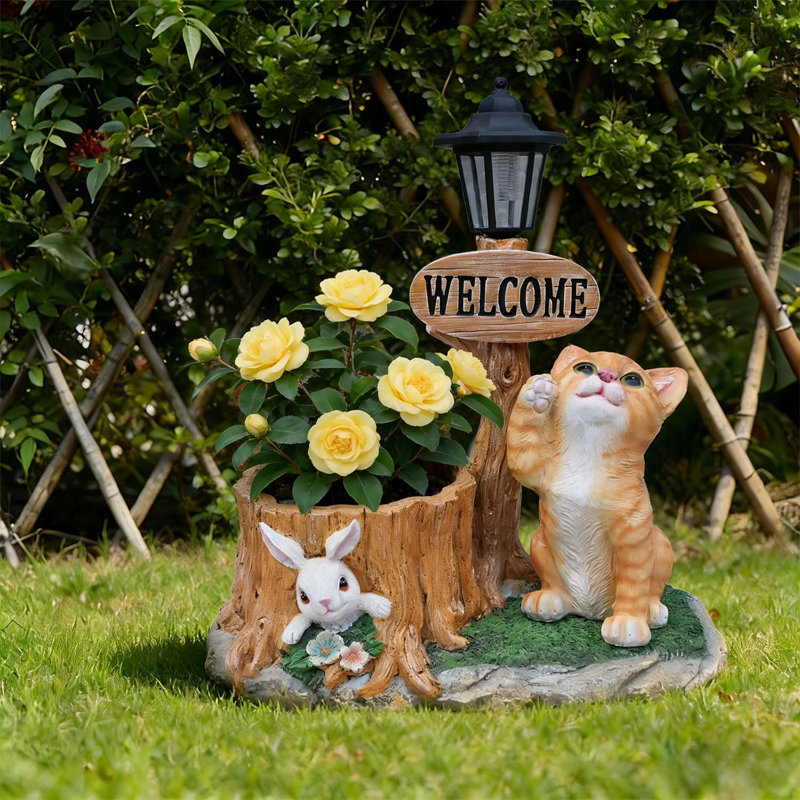 Charmante statue de jardinière pour chat pour le jardin et la décoration extérieure, résine durable avec design expressif