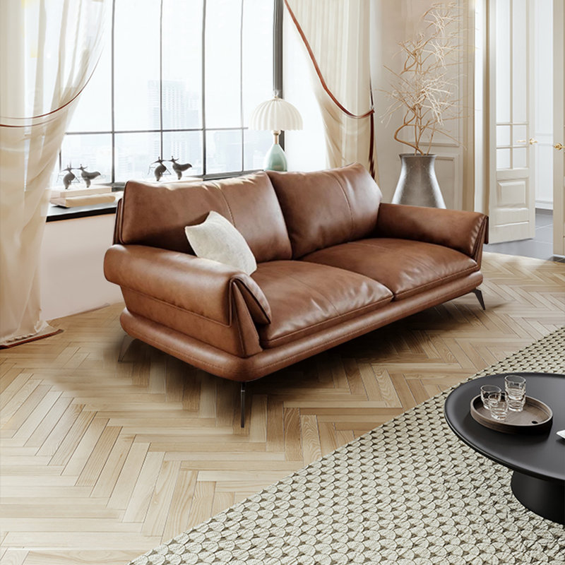 Canapé standard en cuir véritable brun, H 33,86 po x l 74,8 po x P 38,58 po