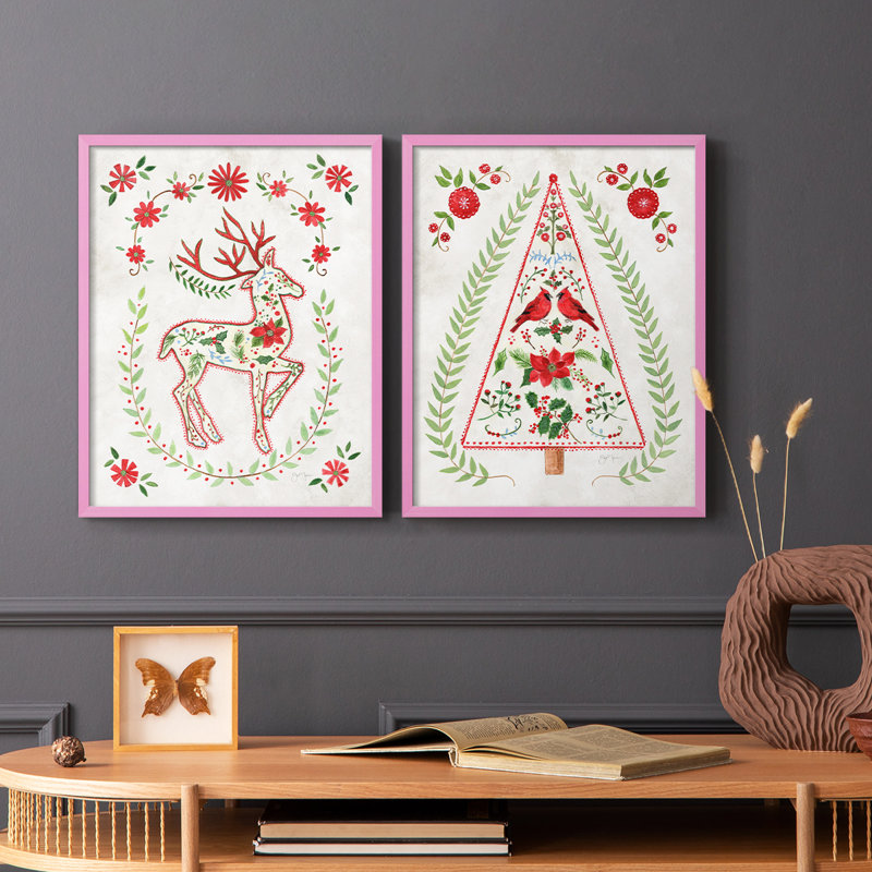 Renne de Noël populaire - reproduction encadrée de qualité supérieure - prête à être accrochée - aucun clou requis - aucun clou requis