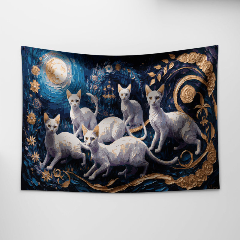 Tapisserie murale ukrainienne Levkoy avec des chats, 51 po x 60 po