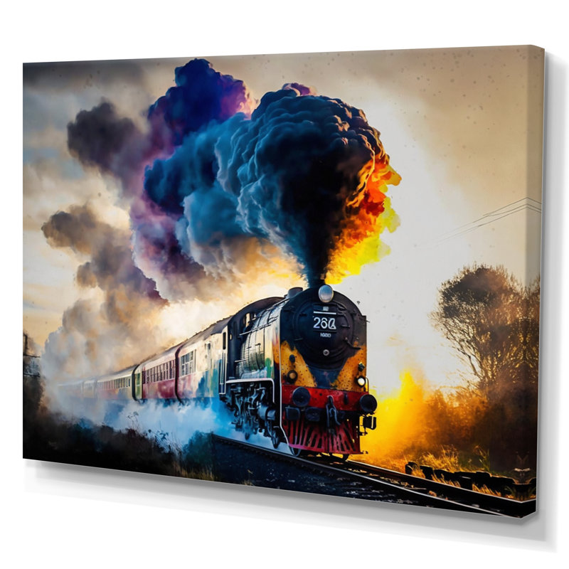 Train On The Move I - Train, art mural, L 44 po x H 34 po x P 1,5 po, Toile tendue