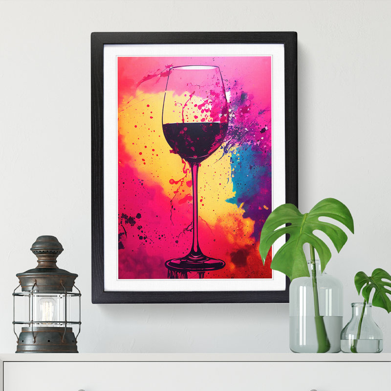 Wine Splatter Style - Single Picture Frame Painting, Black, 64cm H x 46cm W x 2cm D