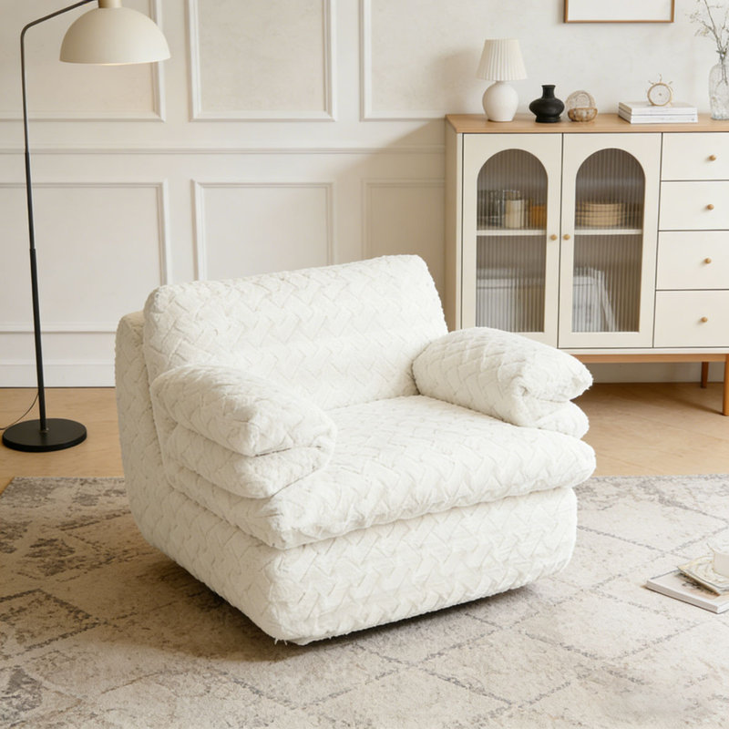 Canapé à compression avec pivot, Velours côtelé blanc