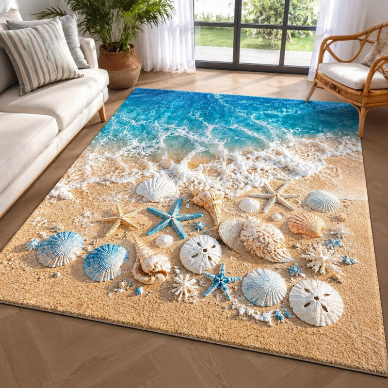 Tapis de plage en forme d'étoile de mer 1 pièce Ocean Wave Seashell, W31,5 * L47,2 po * 1 pièce