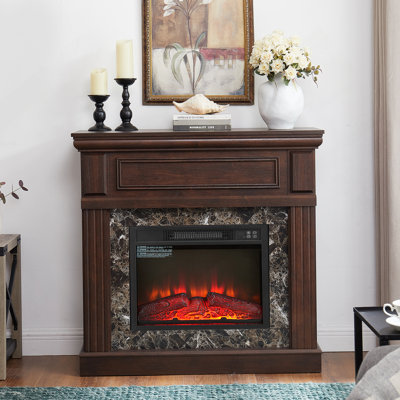 Electric Fireplace With Mantel,Fireplace Mantel Surround With 23" Fireplace Insert, Adjustable Flame, Remote Control, Cherry,41.34"W*14"D*40"H
