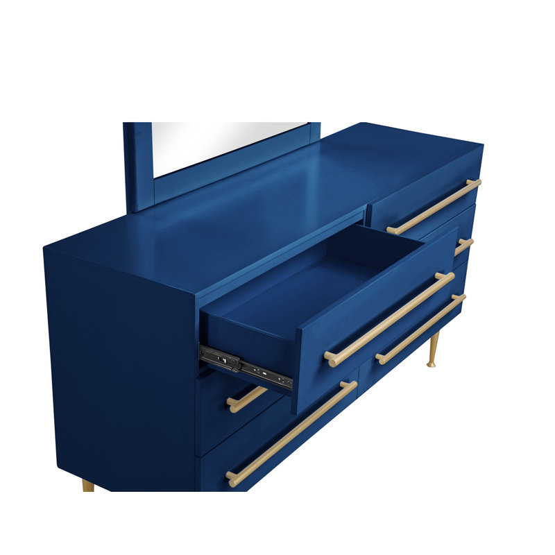 Ensemble commode 6 tiroirs et miroir Deneus, Marine