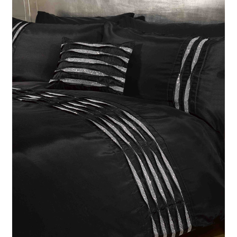 Delatorre Crystal Shiny Boudoir Geometric Rectangular Boudoir / Breakfast Cushion, Black