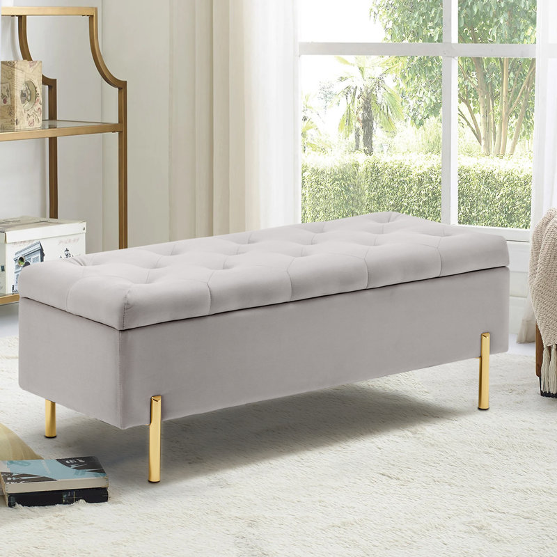 Velvet Storage Bench Ottoman,Versatile Seating With Hidden Storage,End Of Bed Bench,Tufted Bench With Storage, Dark Gray