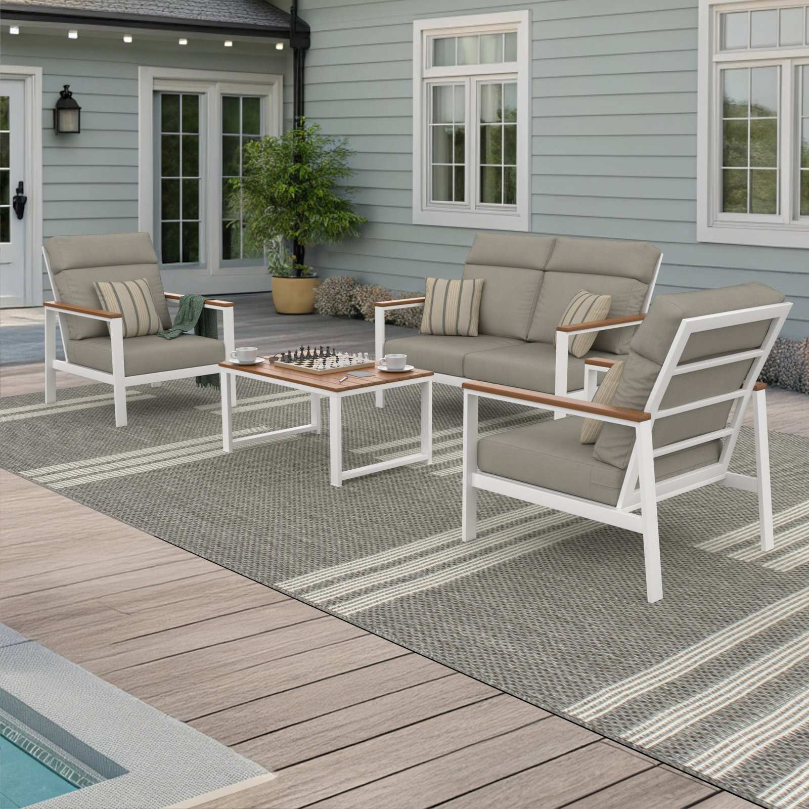 Townsend 4-Person Sunbrella® Patio Seating Group, Brown, Spectrum Dove