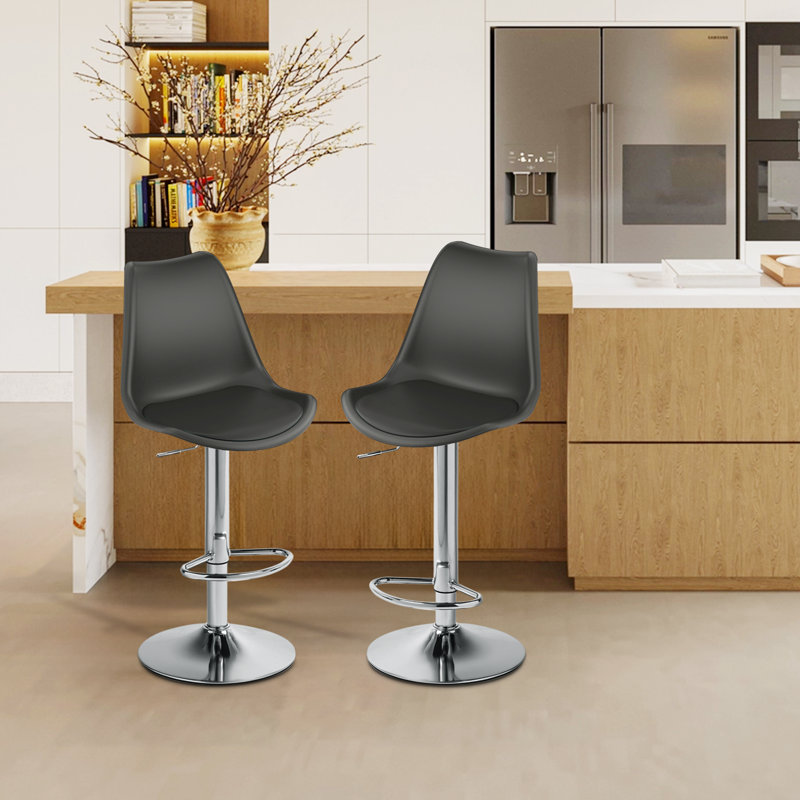 Claudia Adjustable Swivel Bar Stools, Kitchen Counter Height Barstools Dining Chairs with Footrest, Black