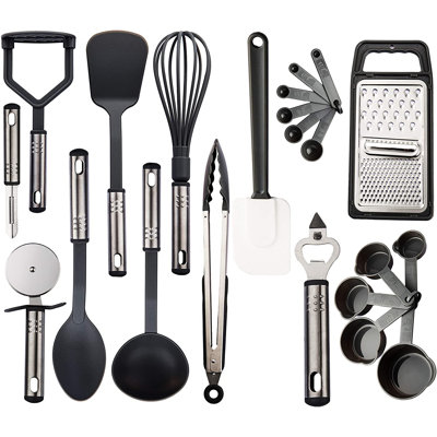 Ensemble d'ustensiles de cuisine en nylon et en acier inoxydable de 23 pièces – ensemble d'ustensiles de cuisine antiadhésifs résistant à la chaleur – gadgets de cuisine polyvalents