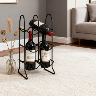 6-Bottle Countertop Wine Rack Freestanding Metal Wire Holder, Modern 3-Tier Organizer For Kitchen, Pantry, And Bar Storage