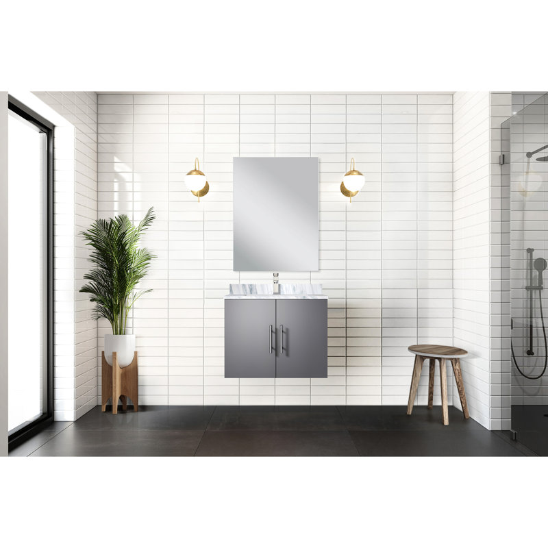 Meuble-lavabo simple gris foncé avec comptoir en marbre, 18 po Miroir et robinet - Teinture 24 avec comptoir, miroir et