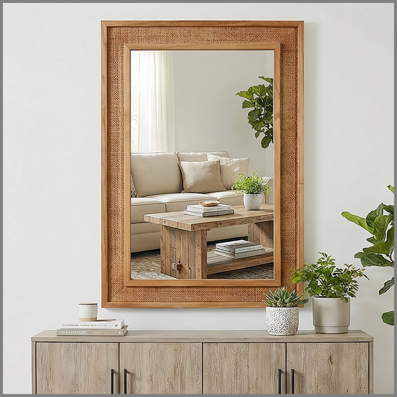 Miroir décoratif en bois massif de style jaunâtre rectangulaire de 20 po x 30 po, pour maison de campagne, salle de bain, décoration intérieure, vestibule