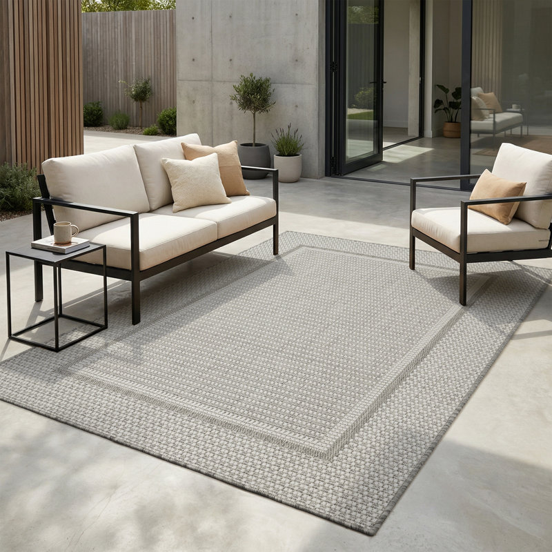 Tapis intérieur / extérieur géométrique gris / blanc résistant aux rayons UV, Rectangle 4 pi x 6 pi