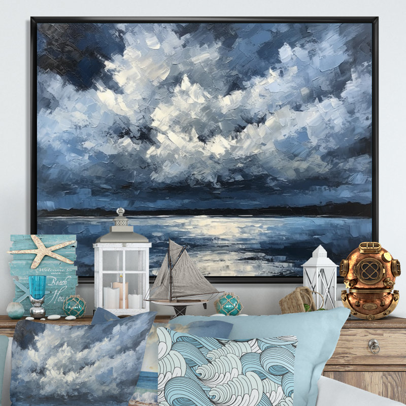 Tempête, formation de la côte sur toile, H 12 po x l 20 po x P 1 po, Cadre flottant noir
