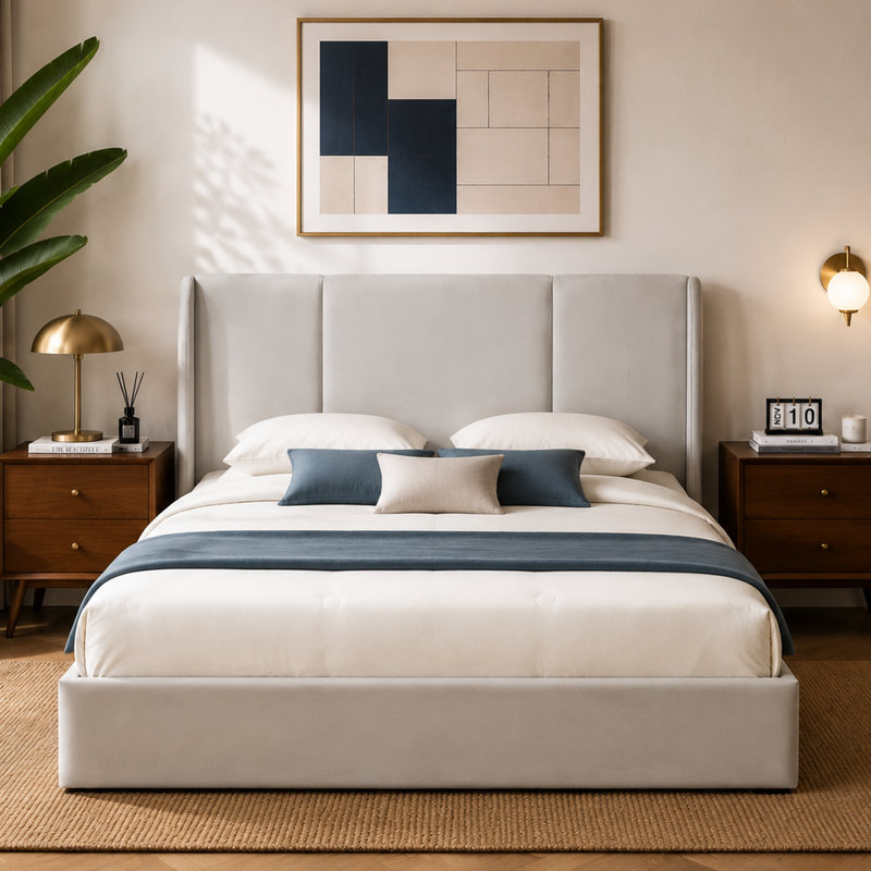 Lit plateforme tapissier Coletti, Grand lit, Off White