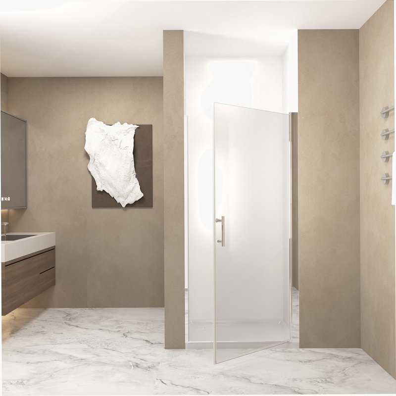 Pivot Shower Door With Brushed Nickel Aluminum Frame, Half Frame Shower Door, Brushed Nickel