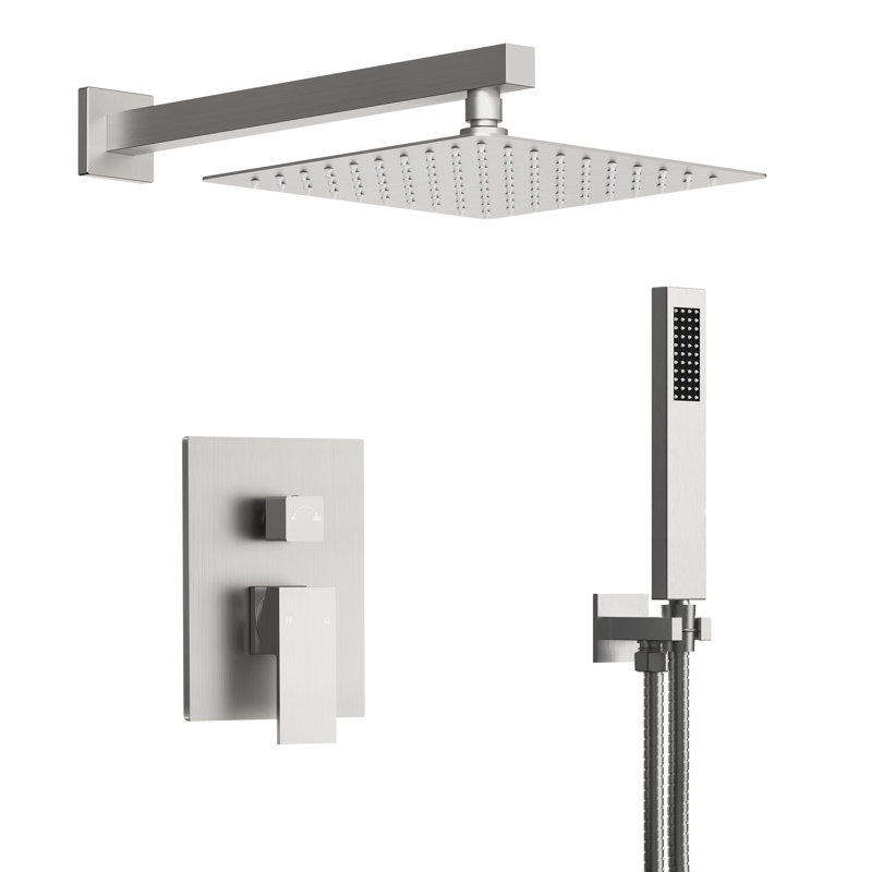  10" High Pressure Rainfall Shower System, Wall Mount Shower Faucet Set with Handheld Spray, Brushed Nickel, 1.8GPM