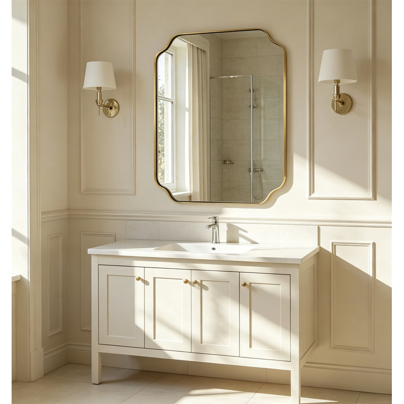 Miroir de salle de bain, miroir de meuble-lavabo, miroir de salle de bain rectangulaire arrondi avec cadre en acier inoxydable antirouille, peut être installé horizontalement ou verticalement sur le mur