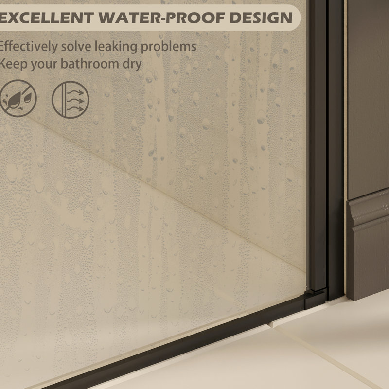 Porte pivotante en verre de douche, l 27 po x H 72 po, verre trempé transparent de 1/4 po et 6 mm, noir mat, revêtement nano, réversible pour plus de polyvalence dans la conception de la salle de bain