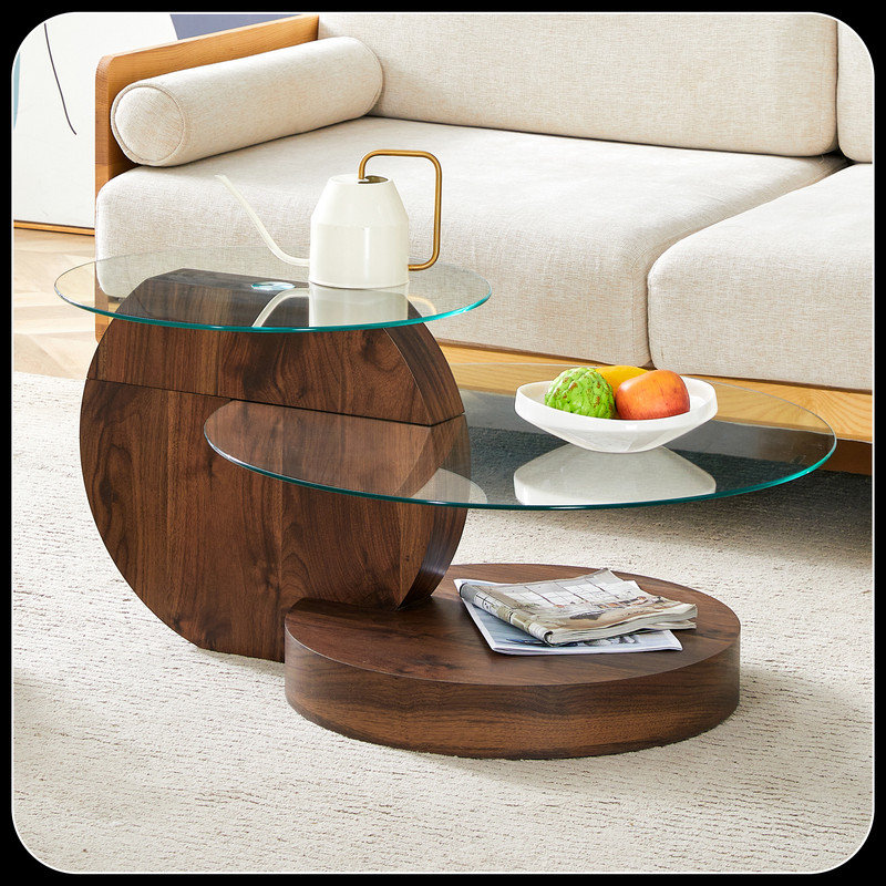 Table basse gigogne moderne Varese, Noyer, H 17 po x l 35,4 po x P 27,5 po, Clair